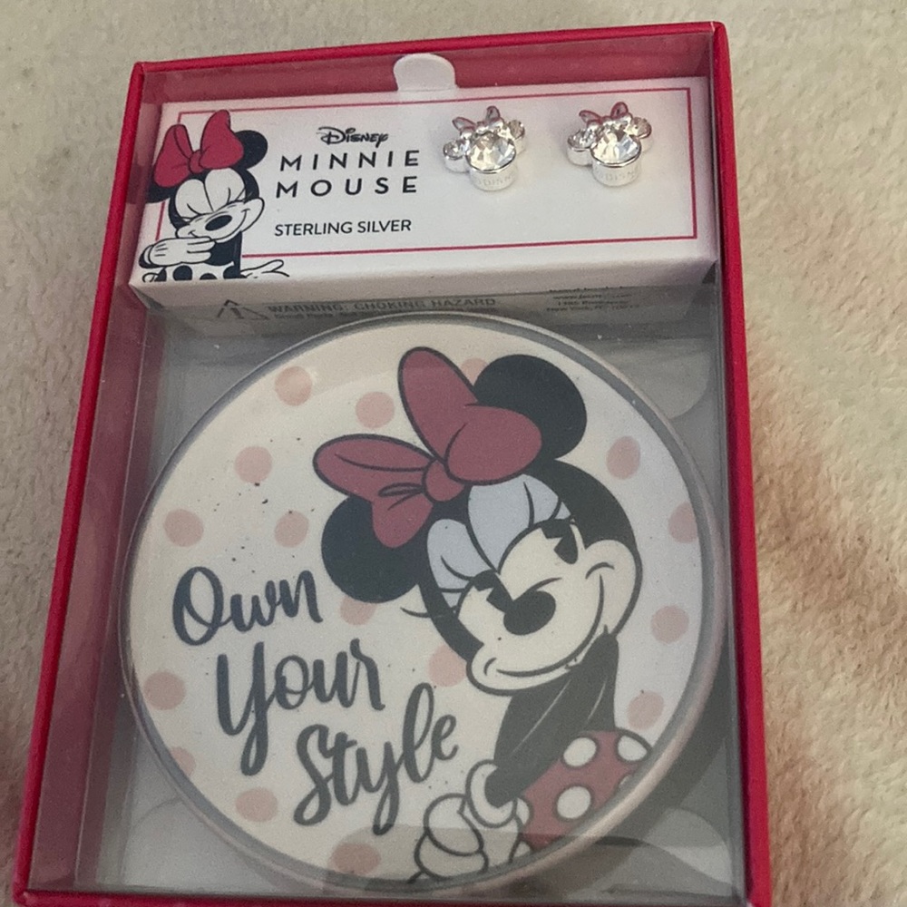 Minnie Mouse Sterling Silver earrings with trinket dish